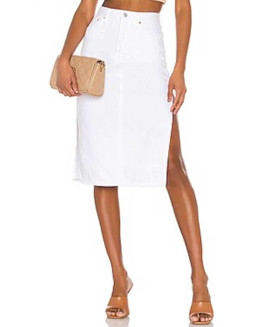 GRLFRND Denim Unlined Split Hems Cotton Nora Midi Skirt in Blank Page Size 25